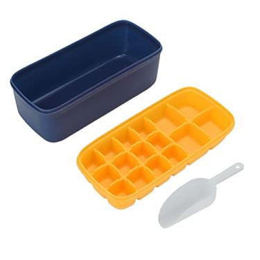 Imagem de Bandeja de cubo de gelo,bandejas de gelo para freezer com tampa de colher e caixa de armazenamento de gelo, molde de cubo de gelo de silicone macio reutiliz¨¢vel m¨¢quina (Yellow), Bandeja de cubo