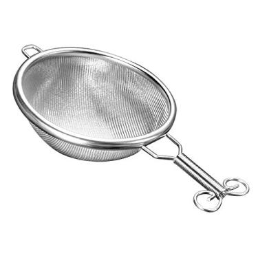 Imagem de UPTALY Coador de chá de aço inoxidável 18/10 (prata, cabo curto), filtros de drenagem de chá para conjunto de chá de Kung Fu, mini peneira de farinha, coadores de malha de infusor de chá, com alças