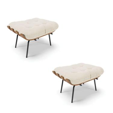 Imagem de Kit 02 Puffs Costela Veludo Bege Base Metálica Preto - D`Rossi