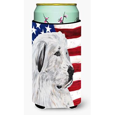 Imagem de Caroline's Treasures SC9642TBC Great Pyrenees with American Flag USA Tall Boy Hugger, pode refrigerar manga abraçadeira lavável à máquina com isolamento dobrável suporte isolado para bebidas,