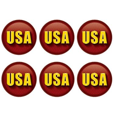 Imagem de Beistle 6 peças pinos de crachá com botão de pino EUA EUA para decoração patriótica de 4 de julho suprimentos e lembrancinhas para festa do dia da independência, 5 cm, vermelho/amarelo
