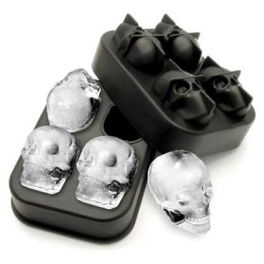 Imagem de Forma De Gelo 4 Caveira Crânio 3D Em Silicone Decoração Copo - Clink