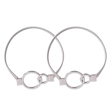 Imagem de Cortinas elásticas de anel duplo tamanho 2 pçs/conjunto com cortinas elásticas de soco livre com fivela de cortina, prata