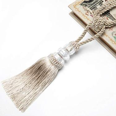 Imagem de 2 peças borlas cortinas tieback plástico bola alças titular acessório guarnição acessórios fivela corda enfeites para decoração de casa, bege