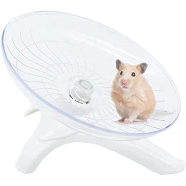 Imagem de DUJIAOSHOU Hamster Disco Voador Disco de Exercícios Antiderrapante Silencioso Disco de Corrida para Hamsters, Gerbils, Mouse, Ouriço e Outros Pequenos Animais de Estimação Roda de Hamster Silenciosa (Branco)