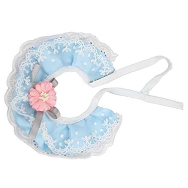 Imagem de Lenço de renda de gato, babador de renda de gato confortável lavável respirável macio design requintado para gatos pequenos e médios(Azul, S)