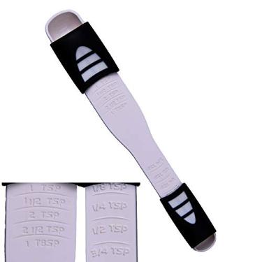 Imagem de Colher de medicao ajustavel branca, escala ajustavel de ponta dupla criativa, oito barracas de colher, medidor de ingredientes secos/liquidos, colher de medicao para assar, cozinhar, cafe, acucar, sal, po., Branco