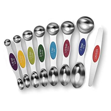 Imagem de Conjunto de colheres de medição magnéticas - colher de sopa empilhável de aço inoxidável dupla face colher de sopa para medir ingredientes secos e líquidos, colheres de medida para cozinhar e assar, cabe em frascos de especiarias, conjunto com 8
