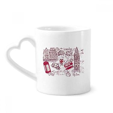 Imagem de Big Ben Ônibus Inglaterra esboço ilustração caneca café cerâmica copo de coração de vidro