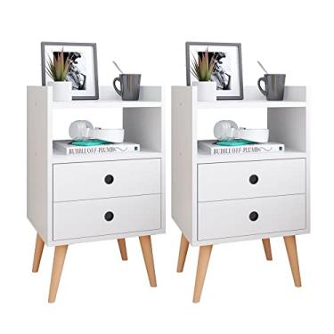 Imagem de Conjunto Decoração Quarto Kit 2 Mesinhas Canto Lateral Cama Mesa de Cabeceira Compacta Retrô - Branco - RPM