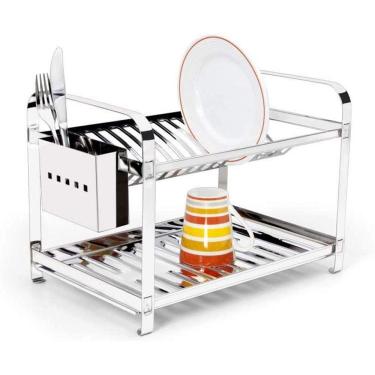 Imagem de Escorredor Inox 16 Pratos Com Porta Talher Em Inox Mak Inox