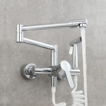 Imagem de Torneira de cozinha para lavatório quente e frio de cobre, torneira dobrável com estiramento estendido universal, torneira giratória para varanda, cromada tipo A