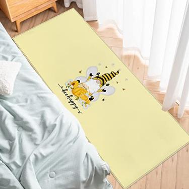 Imagem de Tapete de cozinha para corredor, desenho animado, abelha, mel, margarida, amarelo, antiderrapante, tapete de porta, tapete para lavanderia, cabeceira, banheiro, quarto, 49,7 x 163 cm