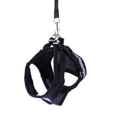 Imagem de Peitoral para cães POPETPOP de poliéster colete ajustável para animais de estimação, colete à prova de fuga para cães com coleiras tamanho P (Preto)