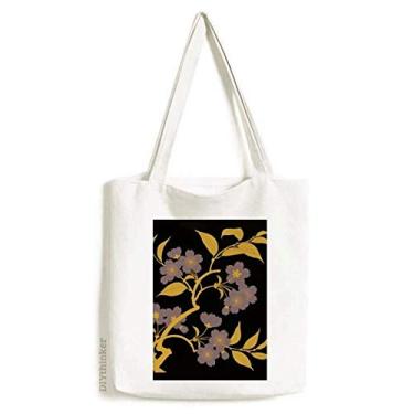 Imagem de Bolsa de lona com estampa de flor negra da cultura japonesa, bolsa de compras casual