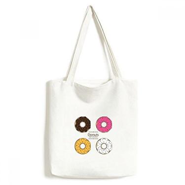 Imagem de Bolsa de lona de quatro cores com rosquinha, sobremesa, doce, sacola de compras, bolsa casual