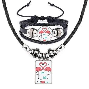 Imagem de Conjunto de joias de pulseira de couro para presente Art Deco Flamingo casal Lover