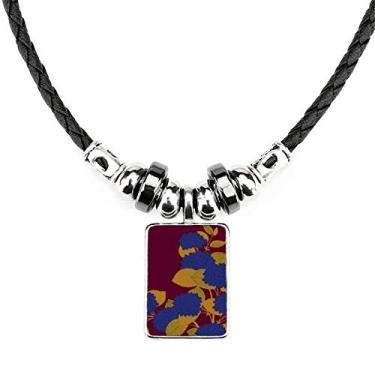Imagem de DIYthinker Colar com pingente de corda de couro com pingente de ouro azul com flor da cultura japonesa