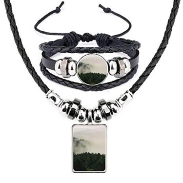 Imagem de Conjunto de joias de pulseira de couro Mountain Fog Forest Cloud Sky