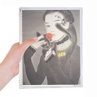 Imagem de Caderno de aquarela em estilo chinês Beauty Black Cat com folhas soltas e diário recarregável