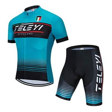 Imagem de Conjunto de camisa de ciclismo masculina de manga curta para bicicleta reflexiva, secagem rápida + shorts acolchoados 5D P-3GG, 1cc6480, L for Chest37.8-40.2",Max Waist34.7"