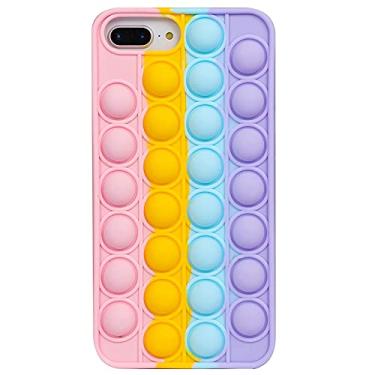 Imagem de YEARN MALL Capa para iPhone 8 Plus/7 Plus/6s Plus/6 Plus, capa para telefone com brinquedo push Bubble Fidget à prova de choque, alívio de estresse e ansiedade (arco-íris)