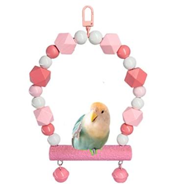 Imagem de Poleiro de balanço de pássaro de madeira para periquito (haste fosca, grande, rosa)