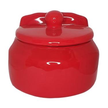 Imagem de Saleiro Com Tampa Em Cerâmica Mesa Parede Porta Sal De Louça cor Vermelho