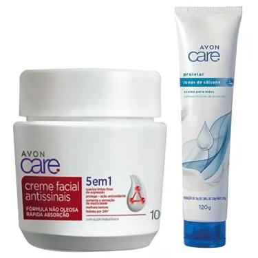 Imagem de Creme Facial Antissinais 5 em 1 Avon Care 100g+Creme Protetor para as Mãos Luvas de Silicone Avon Care 120g