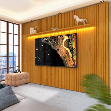 Imagem de Painel Ripado Para Sala TV Até 85 Polegadas Com LED E Prateleira Naturale Notável Shop JM