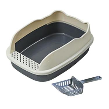 Imagem de WeiLaiKeQi Caixa de areia para gatos aberta, bandeja para areia de gatos, espaço grande, comadre, anti-respingos, aumenta a privacidade, gatinho, banheiro, cinza