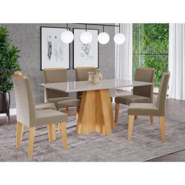 Imagem de Mesa para Sala de Jantar Patricia 160 cm com 6 Cadeiras Clarice Cimol Nature/off White/joli
