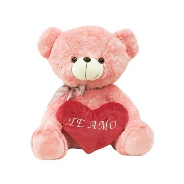 Imagem de Urso Rosa Com Laço Coração Te Amo 45cm - Pelúcia