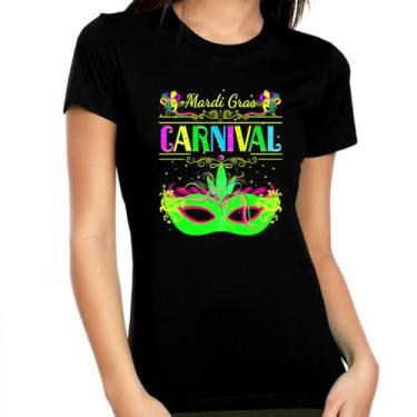 Imagem de Camisetas Mardi Gras para mulheres Carnaval Carnaval Mardi Gras Mardi Gras Roupa Mardi Gras, Preto, Small