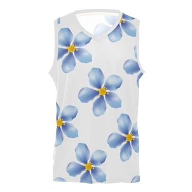 Imagem de KLL Camiseta de basquete azul azul-petróleo com flores para presente respirável para treino de futebol para homens mulheres jovens, Flor, azul, azul-petróleo, 3G