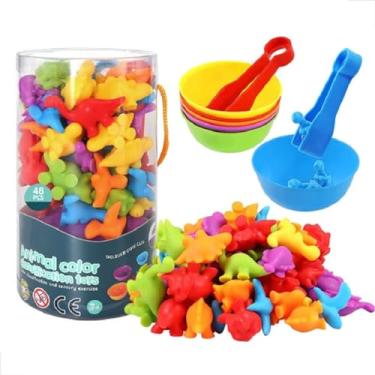 Imagem de Brinquedo Montessori Educativo Animais De Silicone Classificação Das Cores Pinça (Dinoussaro Coloridos)