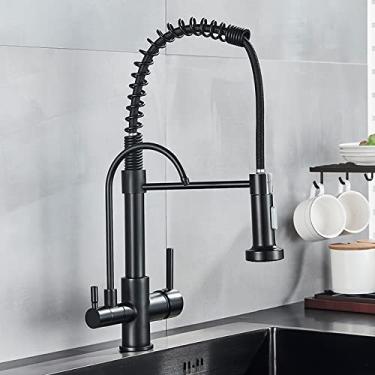 Imagem de Torneiras de cozinha com purificação preta, filtro giratório, água pura, guindaste de cozinha, torneiras misturadoras de água quente e fria, preto fosco