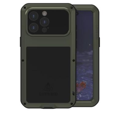 Imagem de LOVE MEI Capa para iPhone 15 Pro Max, capa rígida militar resistente à prova de choque à prova de poeira/sujeira à prova d'água de alumínio híbrido + silicone + vidro temperado capa dura para iPhone