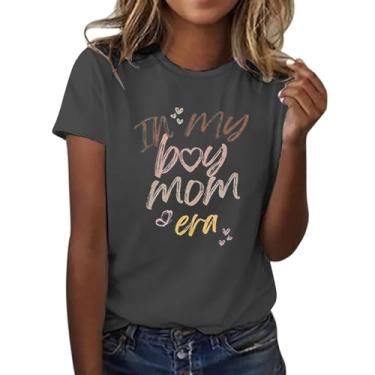 Imagem de Camiseta feminina in My boy mom era 2024 camiseta casual solta com frases blusa básica leve, Cinza escuro, GG