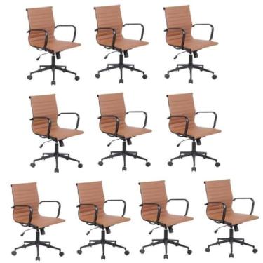 Imagem de Conjunto 10 Cadeiras de Escritório Diretor Sevilha com Base Office aço preto Rivatti Marrom