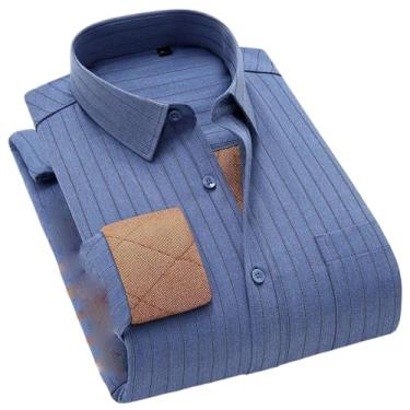 Imagem de Camisas masculinas quentes de lã acolchoadas de manga comprida, blusas confortáveis e grossas, botões de botão único para homens, Bn5655-13, GG