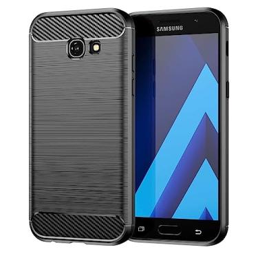 Imagem de Capa de celular para Samsung Galaxy A5 2017, fibra de carbono refinada, anti-queda, anti-impressões digitais, proteção total preta