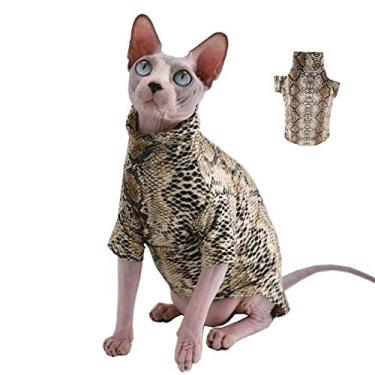 Imagem de Edição Limitada Cool Sphynx sem cabelo gato verão pele de cobra camisetas roupas para animais de estimação, colete de gola redonda camisetas sem mangas, roupas para gatos e cães pequenos (G (3-4 kg), preto)