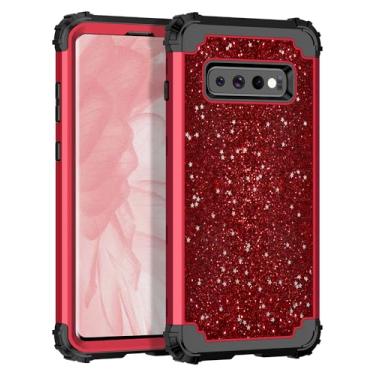 Imagem de Hekodonk Capa para Galaxy S10+ Plus, resistente à prova de choque, plástico rígido + capa protetora de silicone para celular para Samsung Galaxy S10+ Plus, vermelho brilhante
