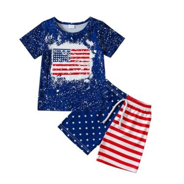 Imagem de Tinypainter Camiseta infantil de manga curta para meninos 4 de julho + shorts com bandeira americana para bebês meninos do Dia da Independência, Bandeira americana - azul, 3-4 Anos