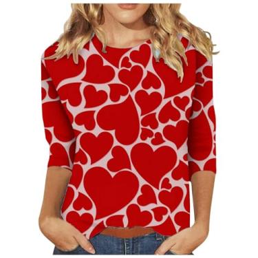 Imagem de Suéter de coração para mulheres Love Heart Graphic Tees Camiseta Slim Fit Raglans Tops manga longa, Vermelho melancia, G