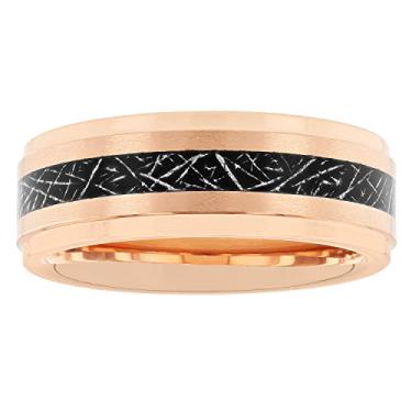 Imagem de STEEL NATION JEWELRY Aliança de casamento masculina com acabamento em ouro rosa de 8 mm de carboneto de tântalo com centro colorido vanguardista, Metal, Sem pedra preciosa