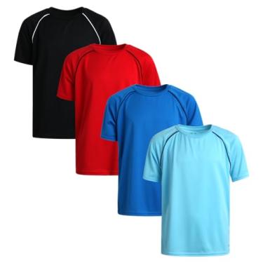 Imagem de Pro Athlete Camiseta atlética para meninos – Pacote com 4 camisetas esportivas de desempenho ativo Dry-Fit (8-16), Preto/vermelho/azul claro/azul royal, 8