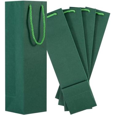 Imagem de Dasofine 15 sacos de garrafa de vinho verde escuro, sacola de vinho de papel kraft, 9,4 cm x 8,9 cm x 35 cm com alças, casamento