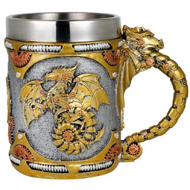 Imagem de Caneca de dragão mecânico Steampunk Gearwork – Dragões medievais Renaissance Stein Tanque de Cerveja Aço inoxidável Caneca de presente para amantes de dragões colecionadores, decoração de festa temática (400 ml)